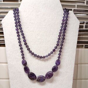 Vintage 1970s Double Amethyst Bead Necklace
